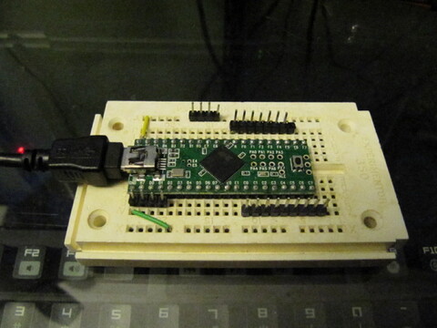 Atmel Teensy on solderless breadboard